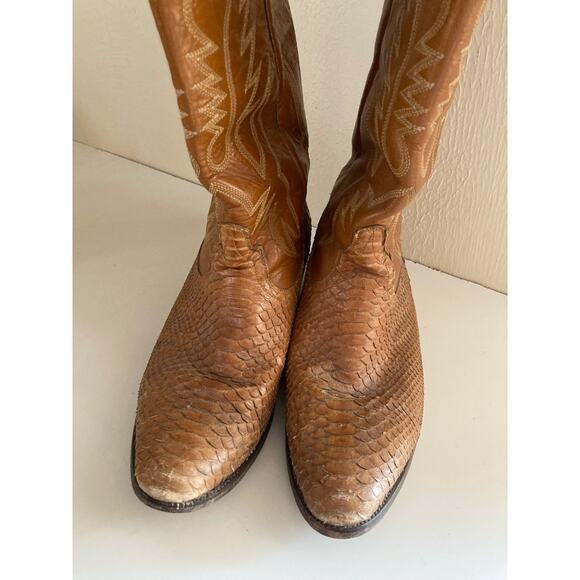 VTG Cat\'s Paw Cowboy Boots Orange Tan Leather Men\'s Size 9 Western Snakeskin main image 6